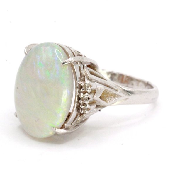 Mid Century Platinum 7 CTW Opal Diamond Ring - Picture 7 of 15